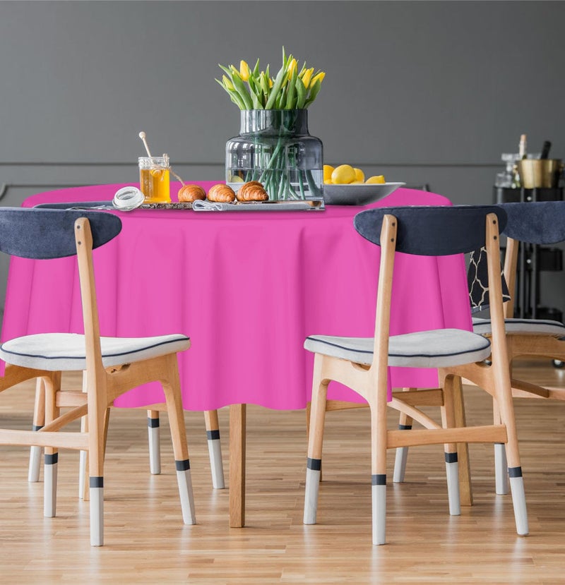 HEIPINIUYE 2 Pack Hot Pink Tablecloth Round 84 Inch Round Plastic Table Cloth Waterproof Disposable Round Table Cover for Party Birthday Camping Picnic Baby Shower Circle Tablecloth - Image 3